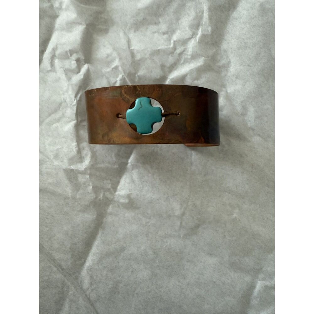 Handmade Copper Cuff Bracelet Turquoise Stone Artisan Oregon
